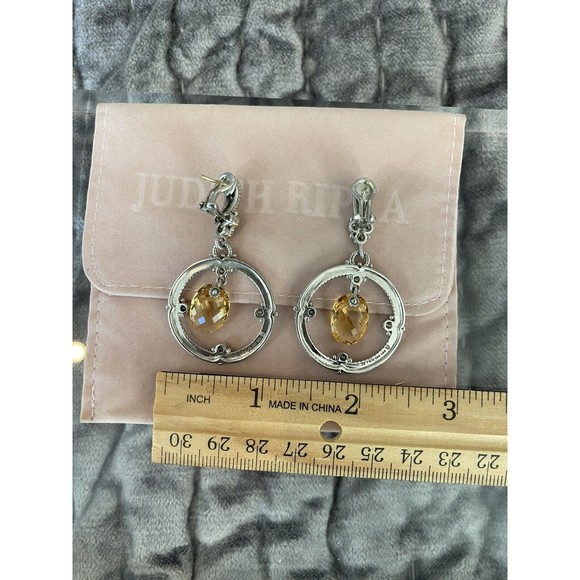 Couture Judith Ripka Citrine & Diamond Dangle SS & 18kt solid gold Earrings RARE - Picture 4 of 6